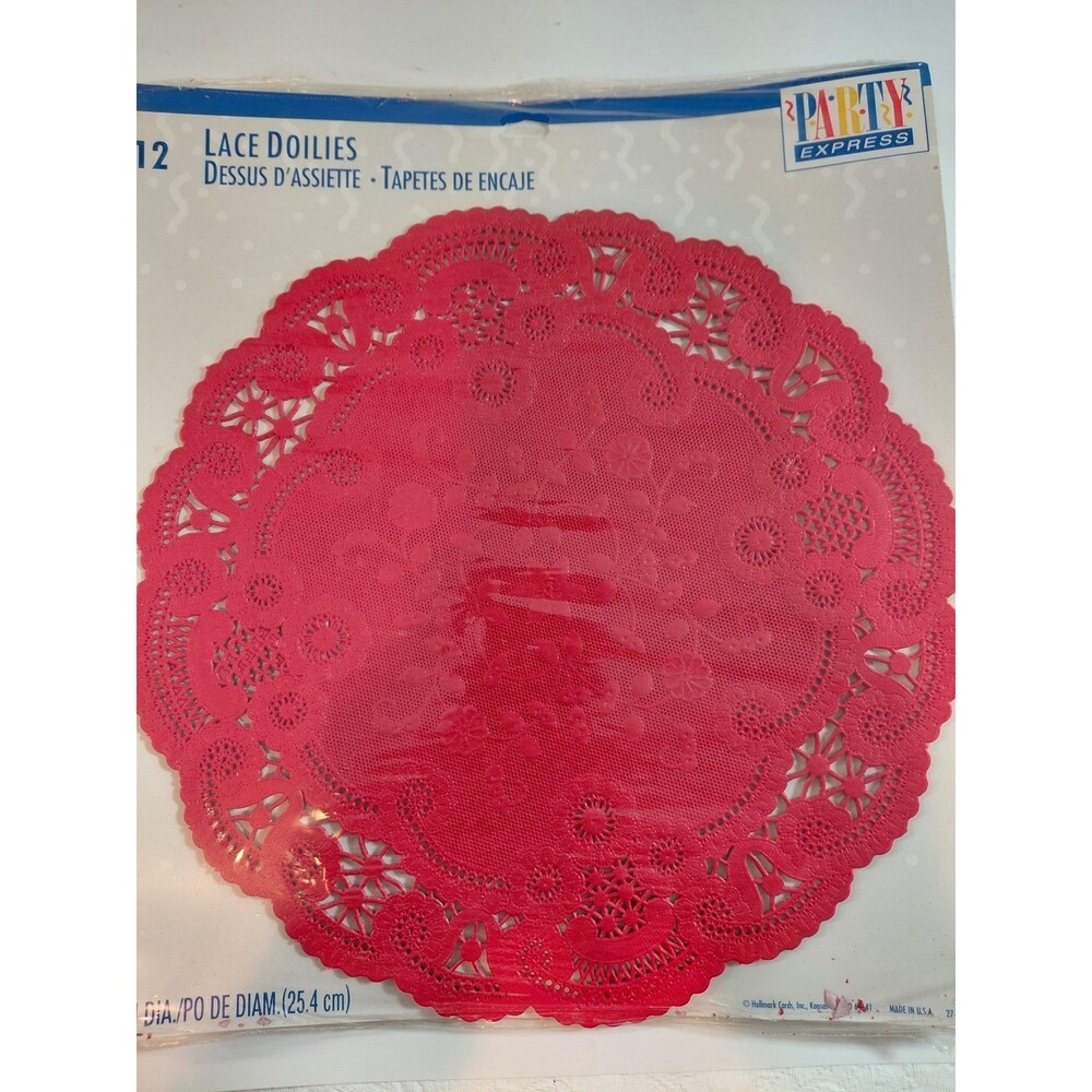 Party Express Red Lace Paper Doilies 10" Round Set of 12 Hallmark New Vintage